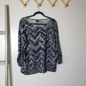 NEW DIRECTIONS WOMEN'S DARK NAVY AND WHITE BLOUSE SIZE XL